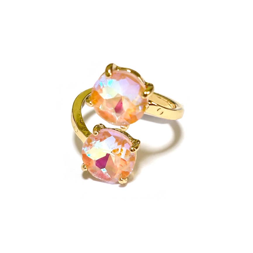 Double Round Crystal Stone Opposite Ends Adjustable Ring: X-BLUE
