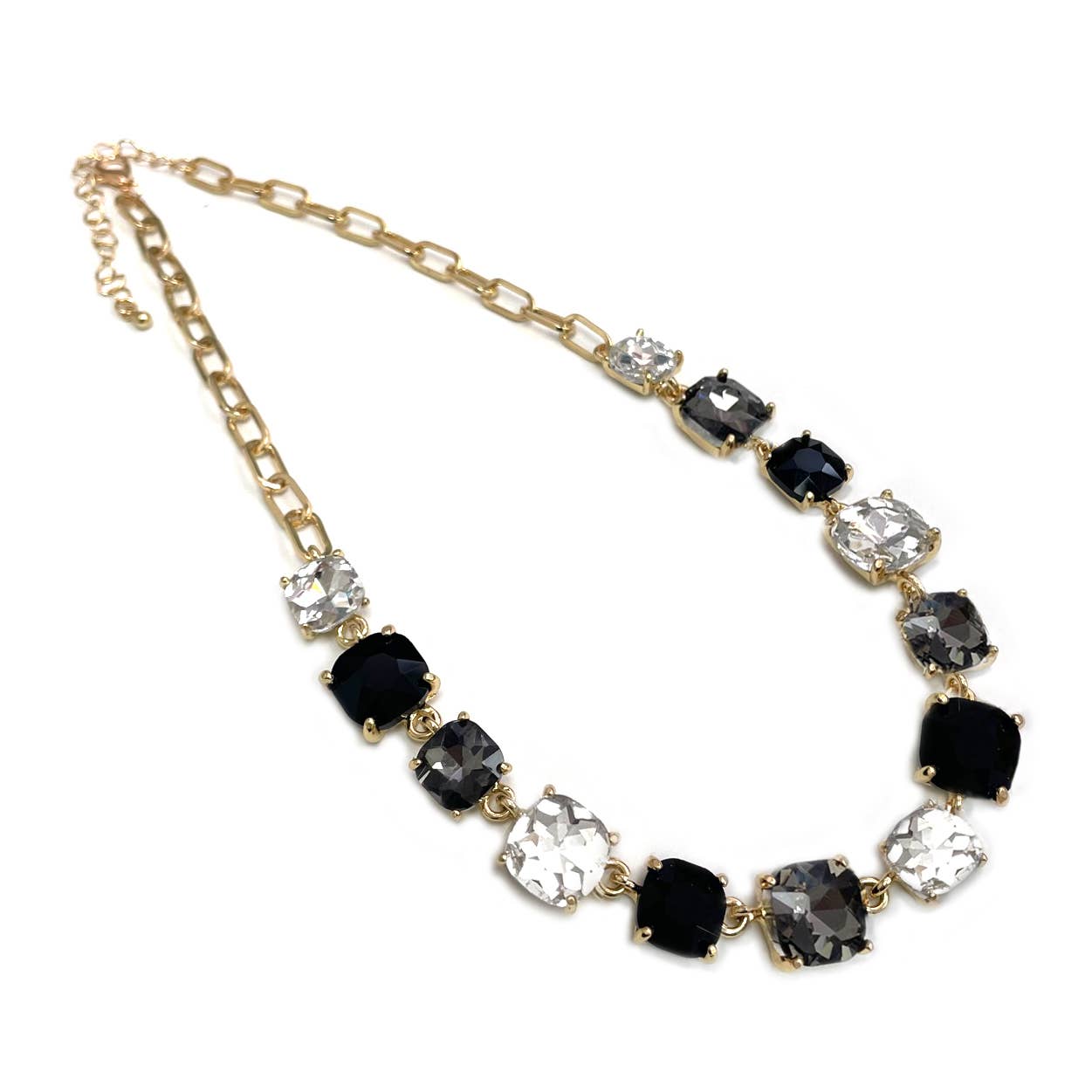 Cushion Cut Square Glass Crystal Linked Chain Necklace: CORAL-AB