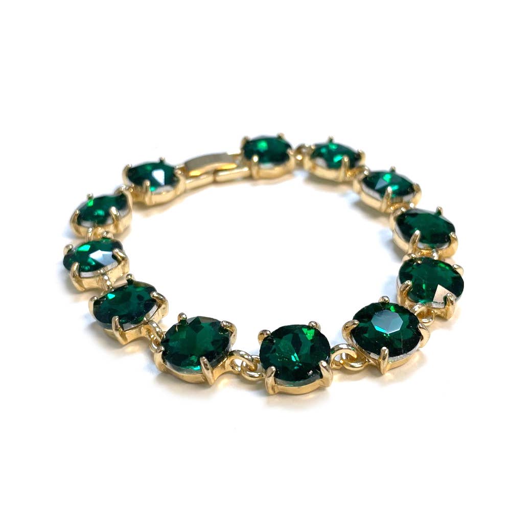 Round Cushion Cut Crystal Glass Linked Bracelet: ANTIQUE-SILVER-BLACK-MULTI