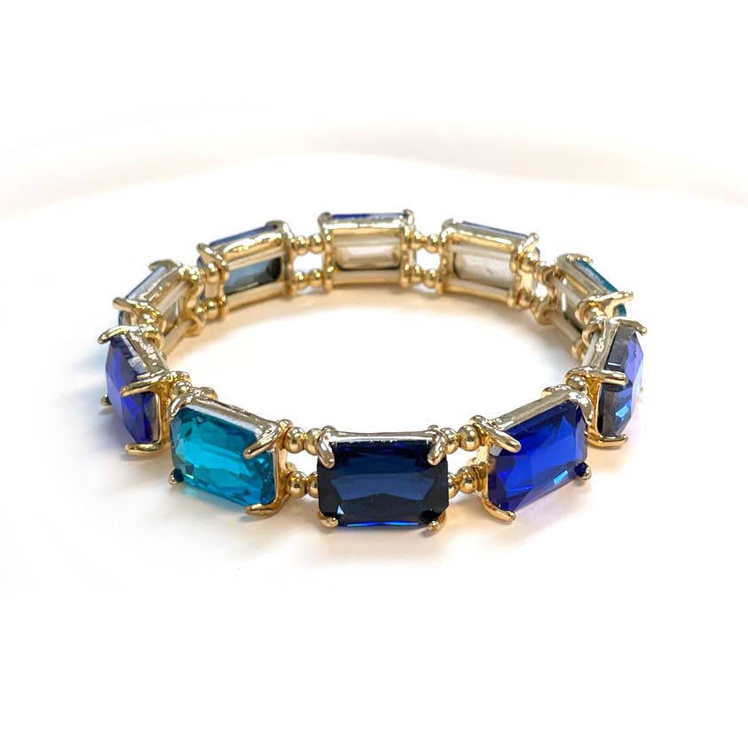 Emerald Cut Crystal Glass Bead Stretched Bracelets: ROSE-MULTI