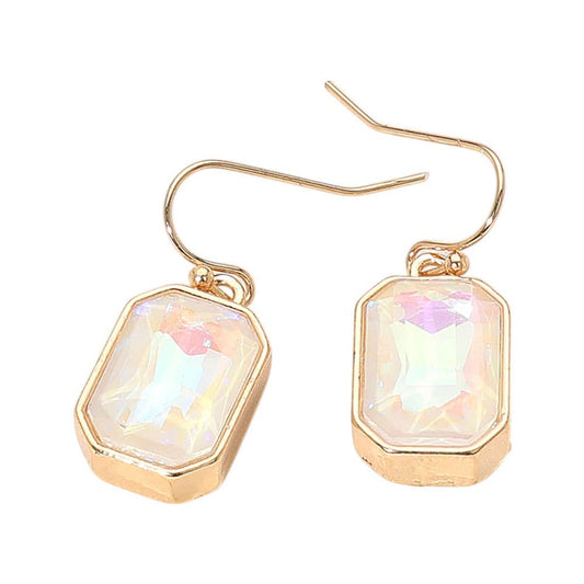 Iridescent Faceted Drop Dangle Earrings: Gold,White