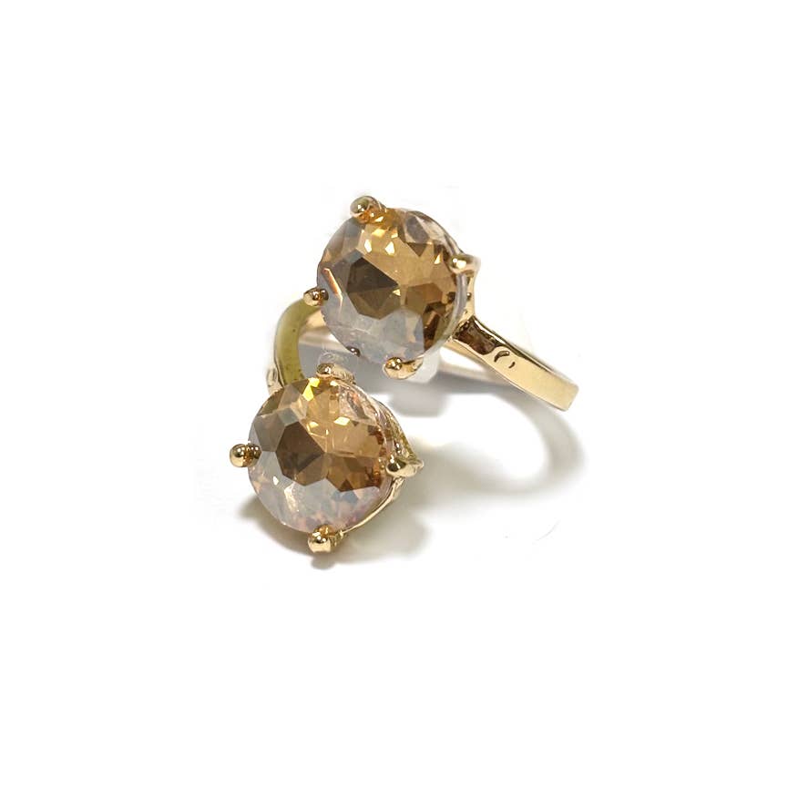 Double Round Crystal Stone Opposite Ends Adjustable Ring: X-BLUE