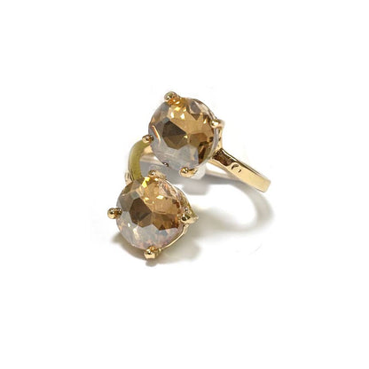 Double Round Crystal Stone Opposite Ends Adjustable Ring: X-BLUE