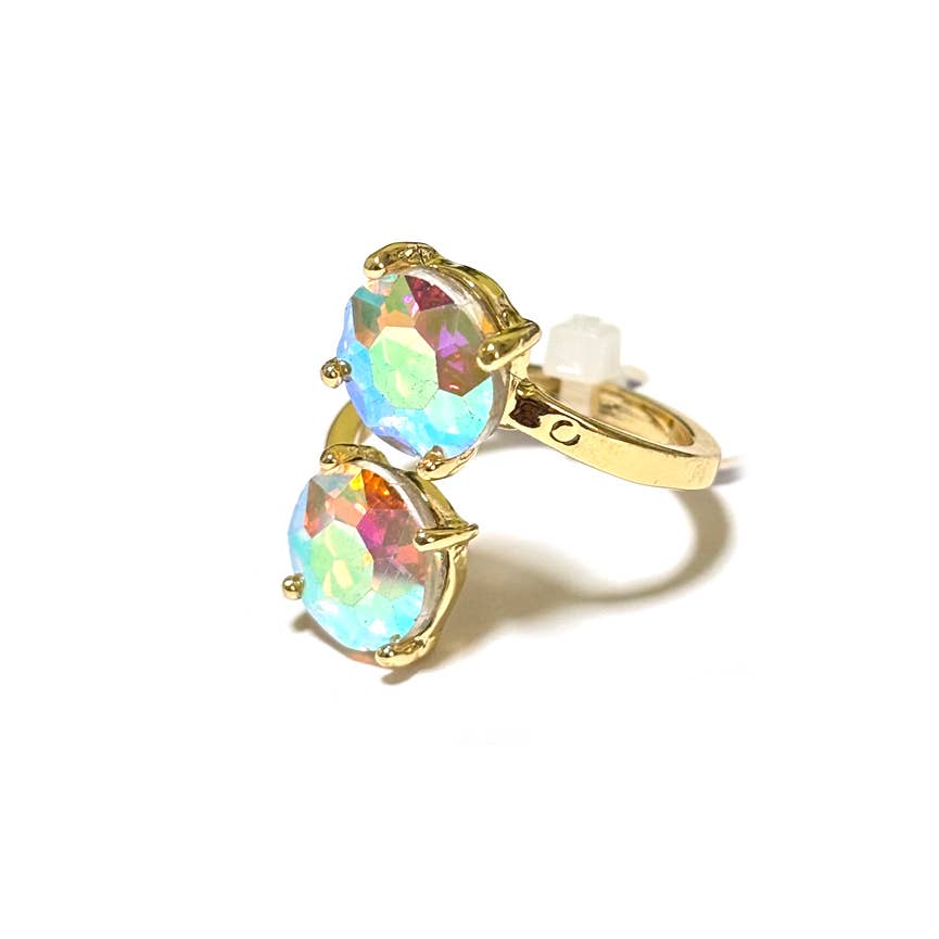 Double Round Crystal Stone Opposite Ends Adjustable Ring: RAINBOW