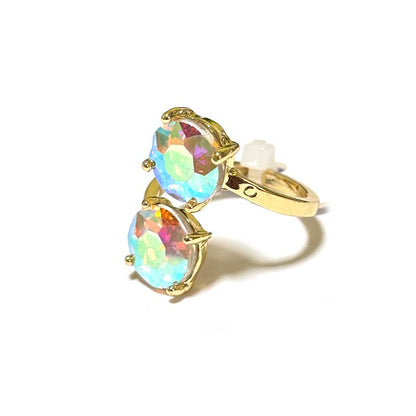 Double Round Crystal Stone Opposite Ends Adjustable Ring: RAINBOW