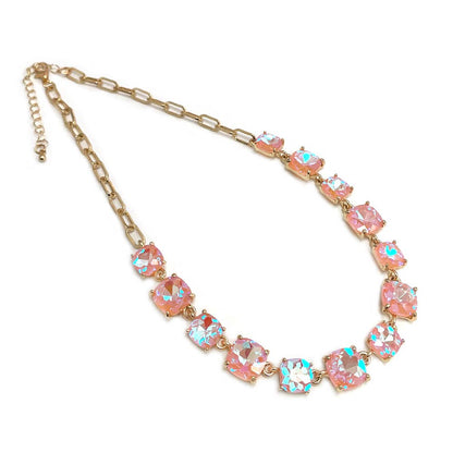 Cushion Cut Square Glass Crystal Linked Chain Necklace : GORGEOUS MULTI 2