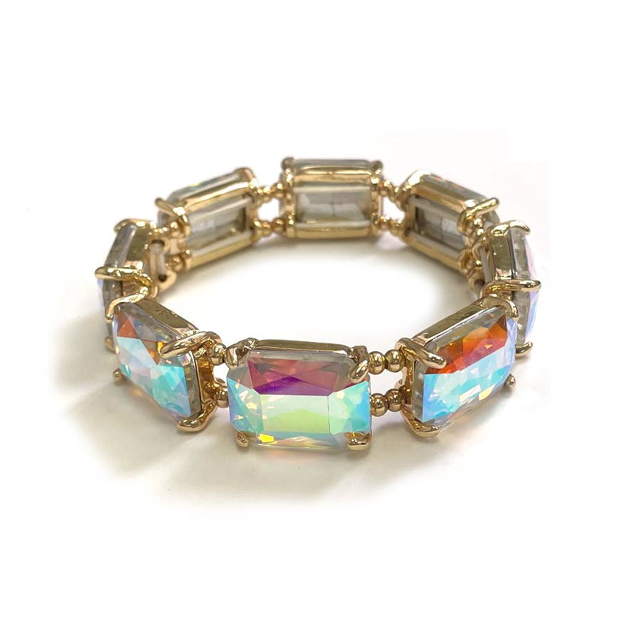 Rectangular Glass Crystal Linked Stretch Bracelet: LAVENDER-AB