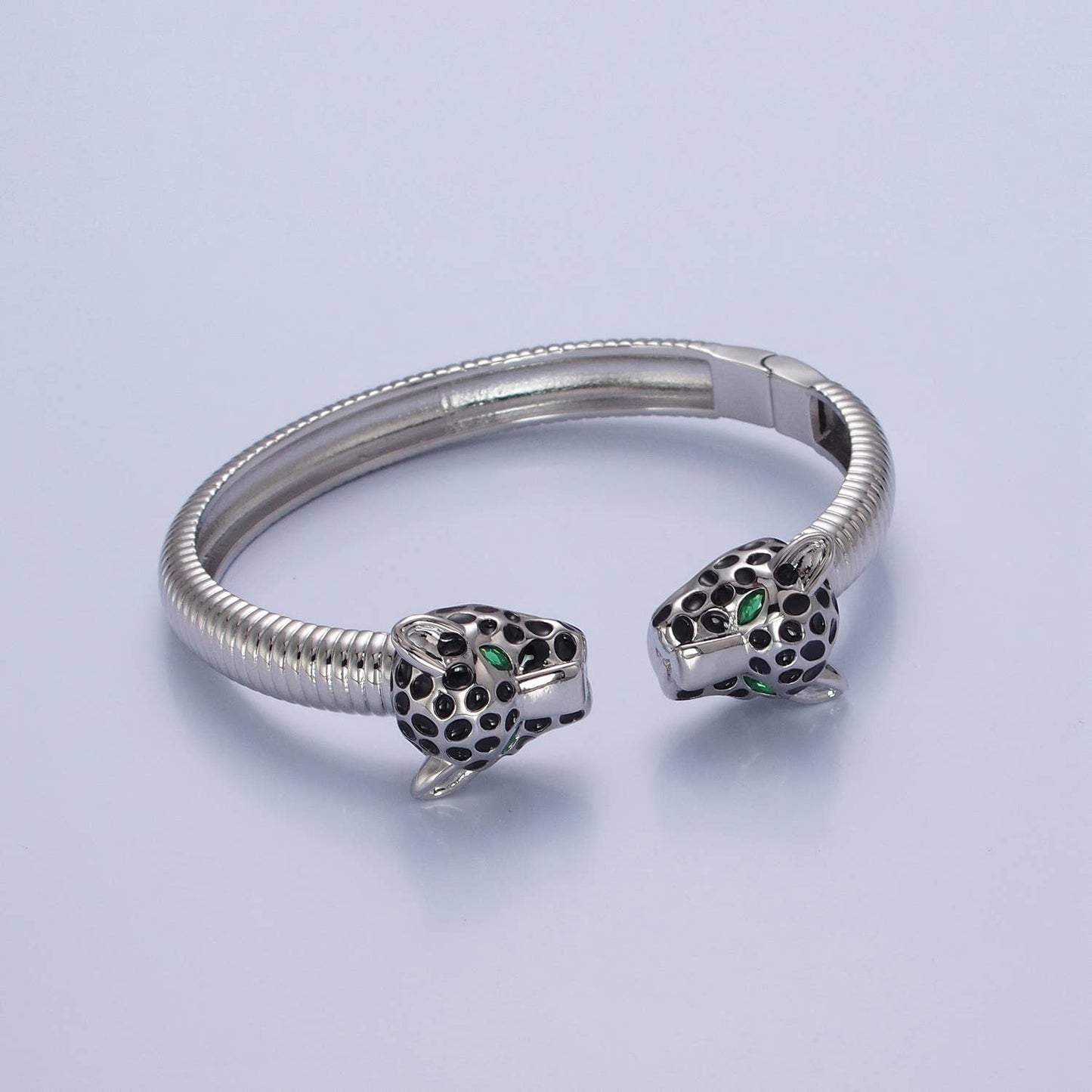 Dainty Gold Silver Panther Bangle Bracelet Stackable Jewelry: Silver