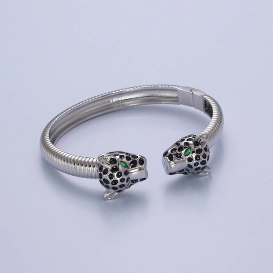 Dainty Gold Silver Panther Bangle Bracelet Stackable Jewelry: Silver