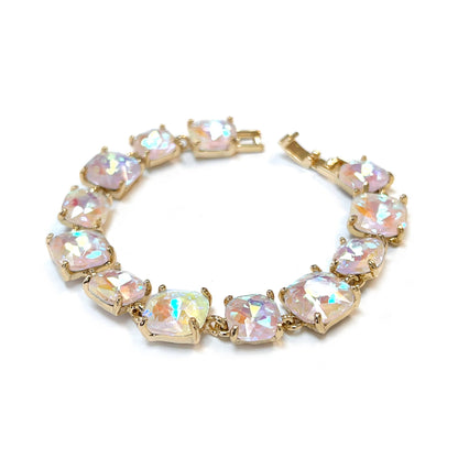 Cushion Cut Glass Crystal Linked Station Bracelet: BROWN-MULTI