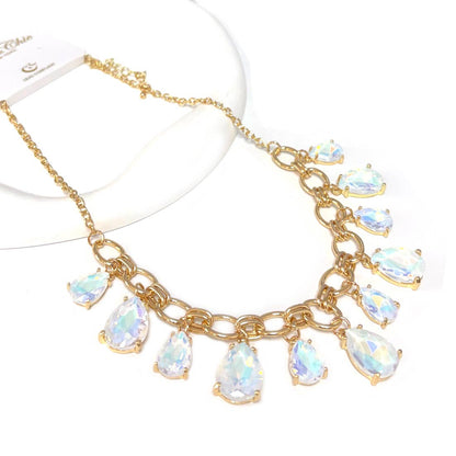 Sparkly Teardrop Crystal Glass Charms Paparazzi Necklace: Brown Multi