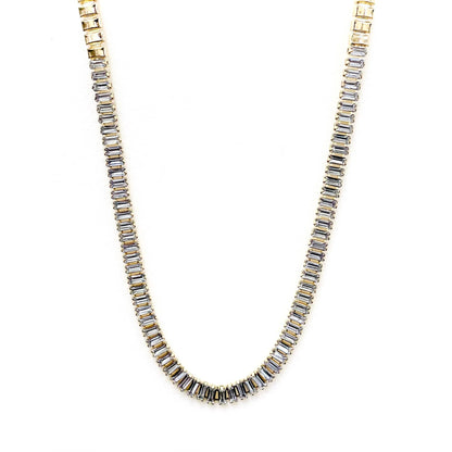 Cubic Zirconia CZ Baguette Bead Linked Choker Necklace: Clear