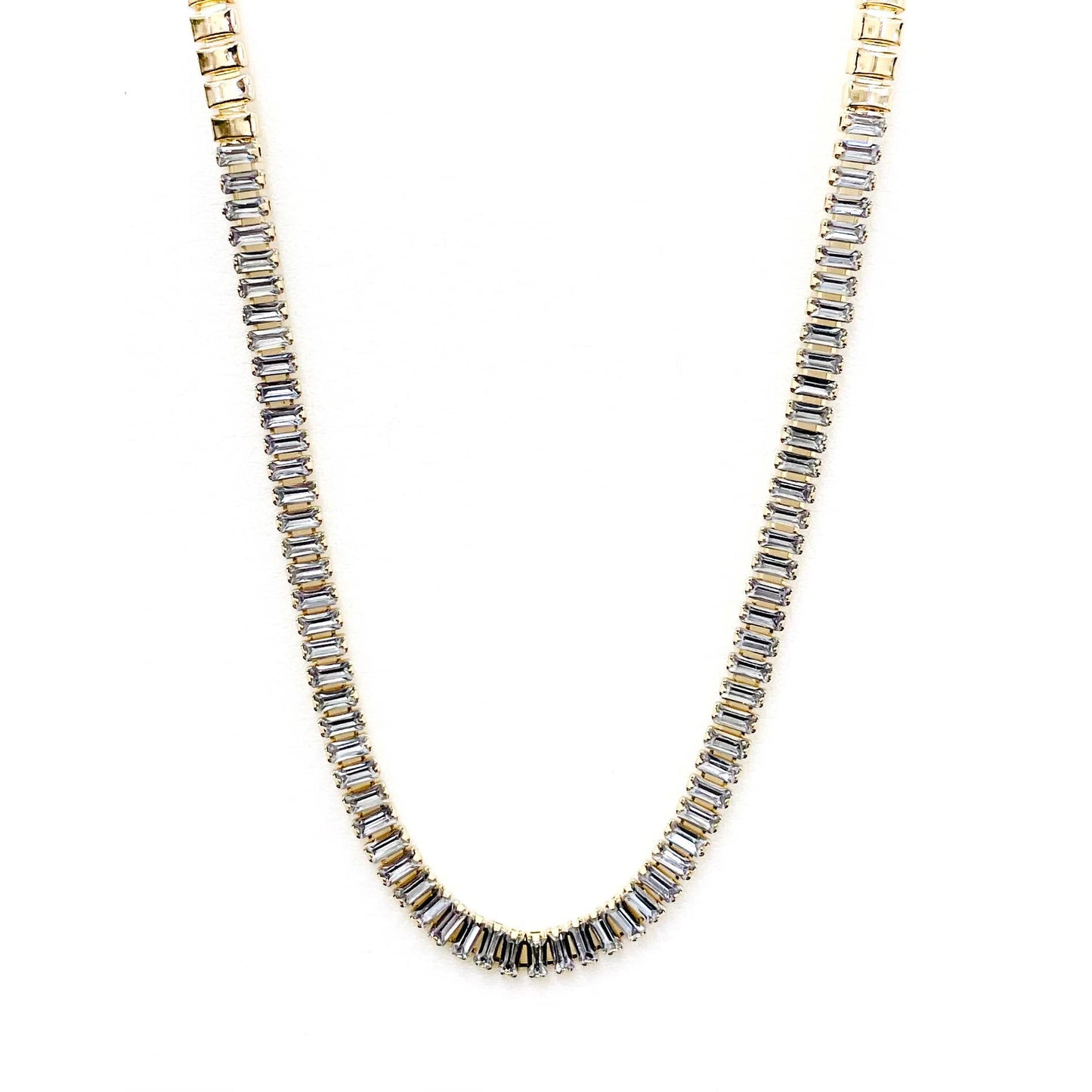 Cubic Zirconia CZ Baguette Bead Linked Choker Necklace: Hematite