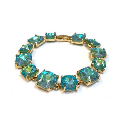 Cushion Cut Glass Crystal Linked Station Bracelet: RAINBOW