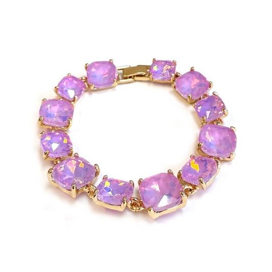 Cushion Cut Glass Crystal Linked Station Bracelet: Pastel-Lavender