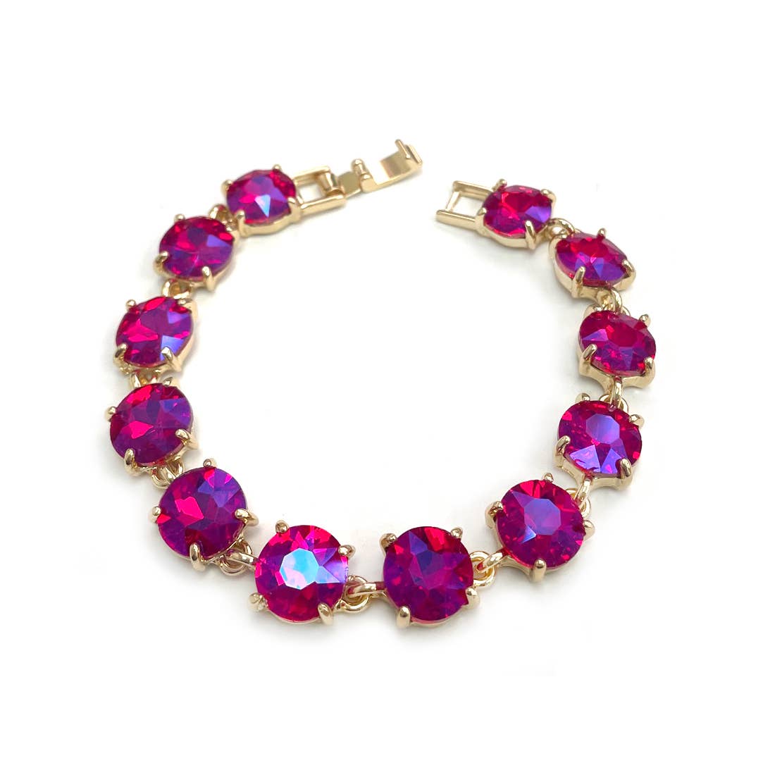 Round Cushion Cut Crystal Glass Linked Bracelet: ANTIQUE-SILVER-BLACK-MULTI