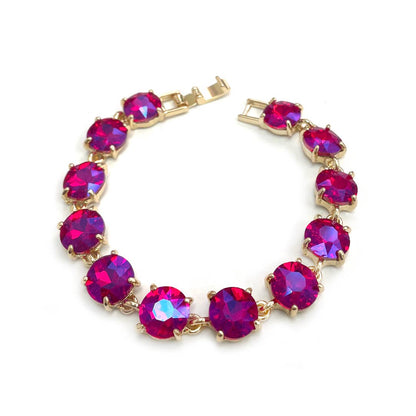 Round Cushion Cut Crystal Glass Linked Bracelet: ANTIQUE-SILVER-BLACK-MULTI