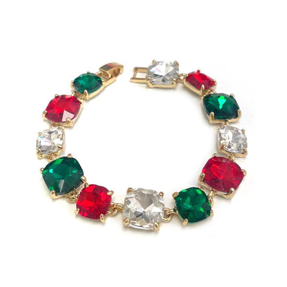 Cushion Cut Glass Crystal Linked Station Bracelet: BROWN-MULTI