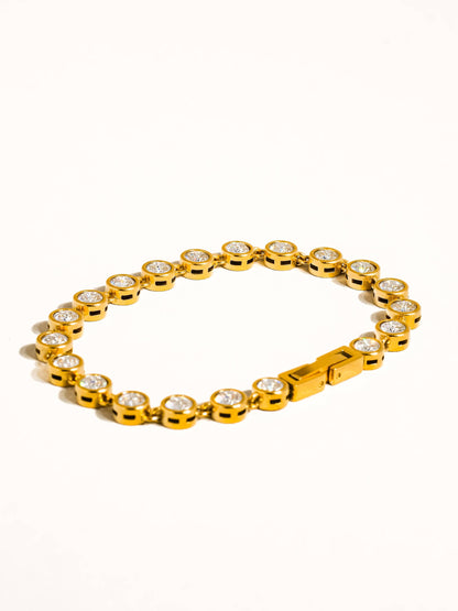 Tennis Round Rhinestone Bracelet: Yellow Gold