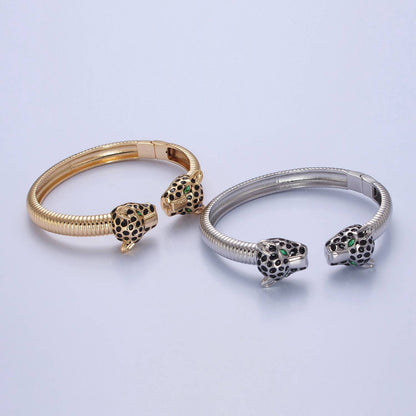 Dainty Gold Silver Panther Bangle Bracelet Stackable Jewelry: Silver