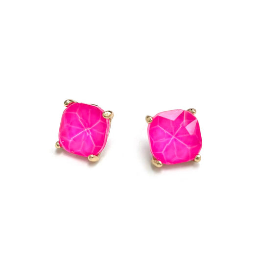 Neon 12mm Cushion Cut Glass bead stud Earrings: NEON-FUCHSIA