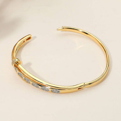SECRET BOX_Stainless Steel Rhinestone Pave Marquise Accent Nailhead Hinged Bangle Bracelet