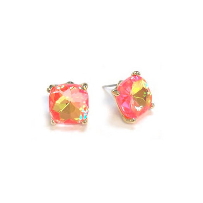 Neon 12mm Cushion Cut Glass bead stud Earrings: NEON-FUCHSIA