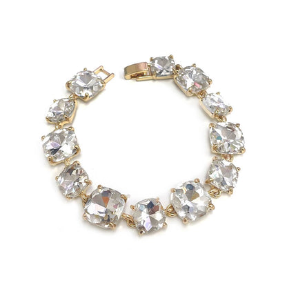 Cushion Cut Glass Crystal Linked Station Bracelet: RAINBOW