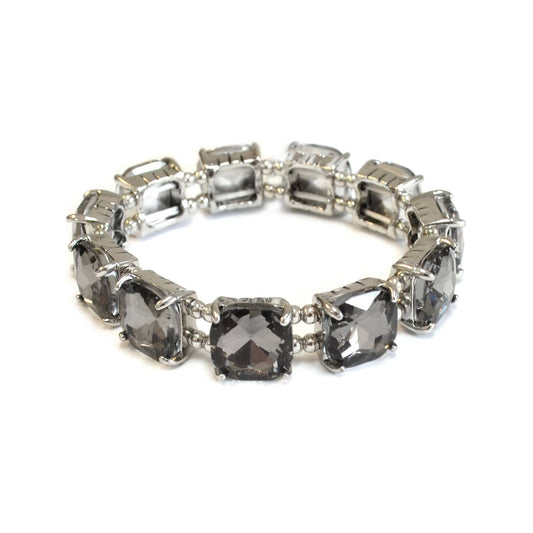Cushion Cut Glass Crystal Linked Stretch Bracelet: Antique-XblackDia