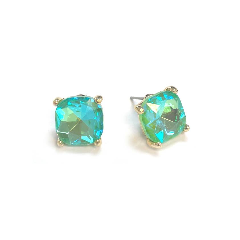 Neon 12mm Cushion Cut Glass bead stud Earrings: NEON-FUCHSIA