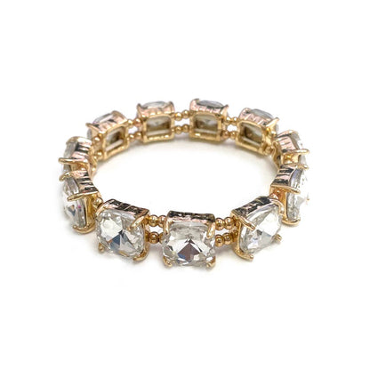 Cushion Cut Glass Crystal Linked Stretch Bracelet: BLACK