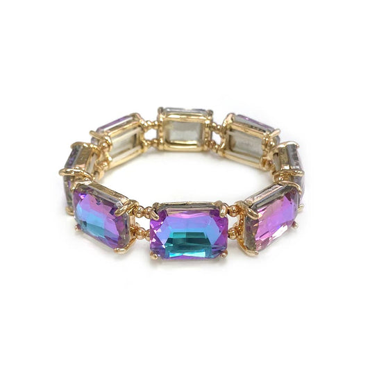 Rectangular Glass Crystal Linked Stretch Bracelet: LAVENDER-AB