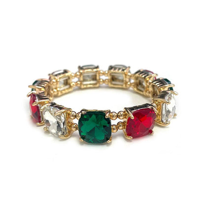 Cushion Cut Glass Crystal Linked Stretch Bracelet: BLUE-MULTI