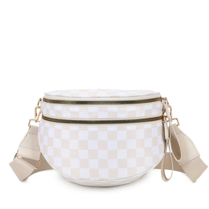 Paulina Nylon Waterproof Multi-Compartment 10" Crossbody Bag: Ivory Checker