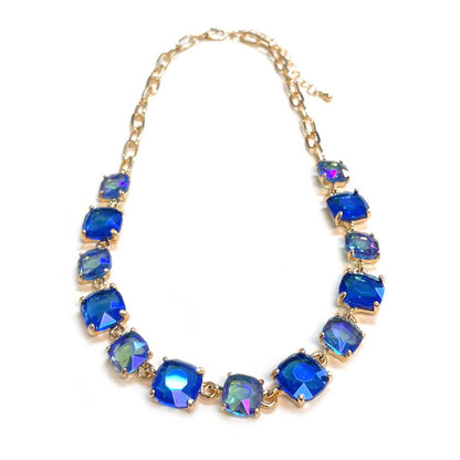 Cushion Cut Square Glass Crystal Linked Chain Necklace: X-CLEAR