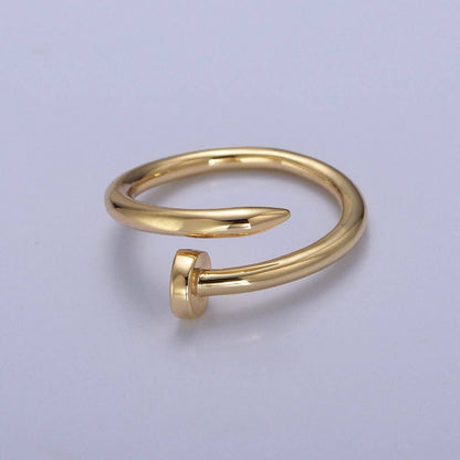 24K Gold Plated Adjustable Minimalist Nail Bent Ring | O2194