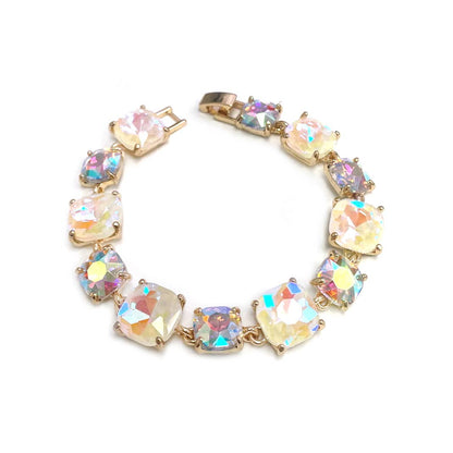 Cushion Cut Glass Crystal Linked Station Bracelet: BROWN-MULTI