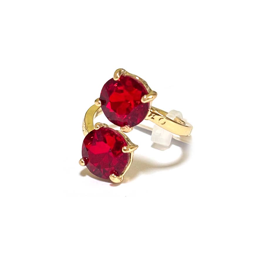 Double Round Crystal Stone Opposite Ends Adjustable Ring: RAINBOW