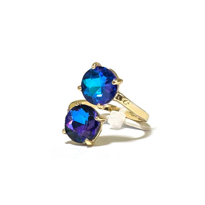 Double Round Crystal Stone Opposite Ends Adjustable Ring: RAINBOW