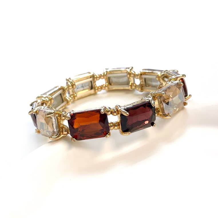 Emerald Cut Crystal Glass Bead Stretched Bracelets: ROSE-MULTI