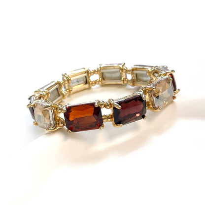 Emerald Cut Crystal Glass Bead Stretched Bracelets: ROSE-MULTI