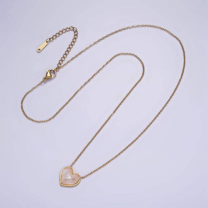 Stainless Steel Shell Pearl Heart 17 Inch Cable Chain Necklace