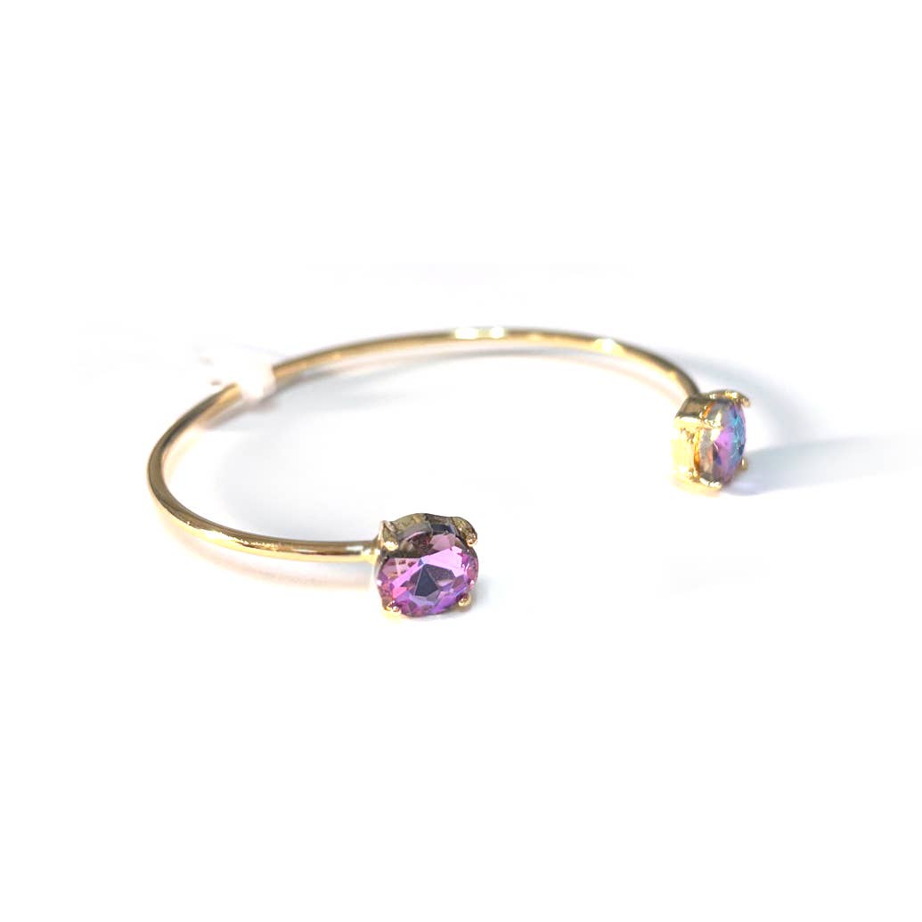 Cuff Wire Bangle for Women and Girls w/ Glass Stone Accent : RAINBOW