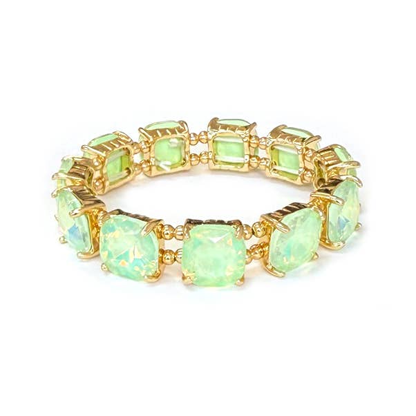 Cushion Cut Glass Crystal Linked Stretch Bracelet: BLUE-MULTI