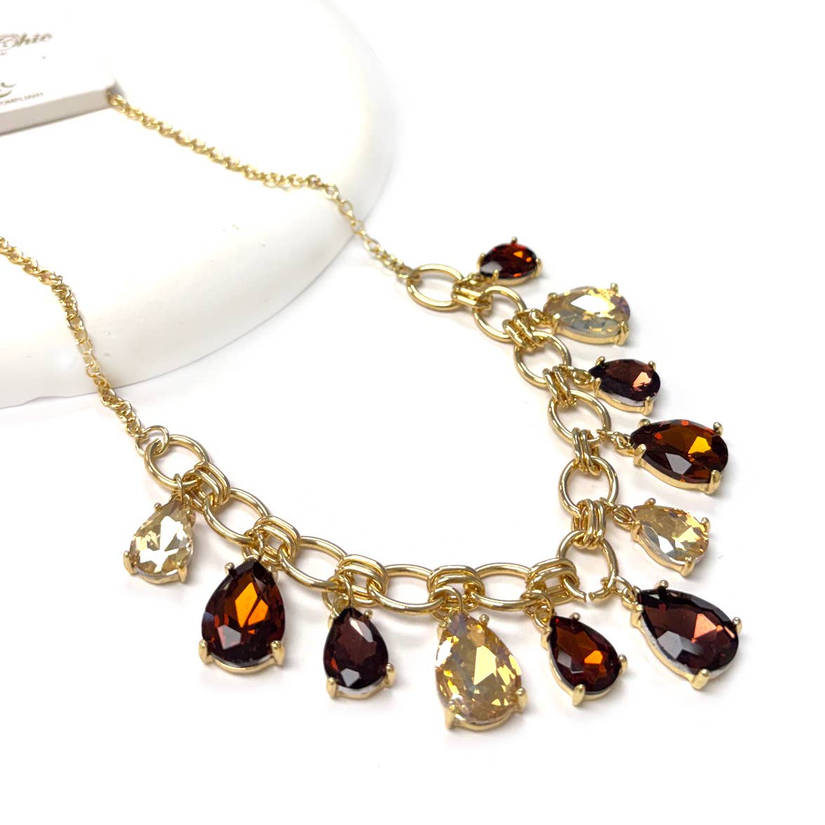 Sparkly Teardrop Crystal Glass Charms Paparazzi Necklace: Brown Multi