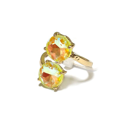 Double Round Crystal Stone Opposite Ends Adjustable Ring: RAINBOW