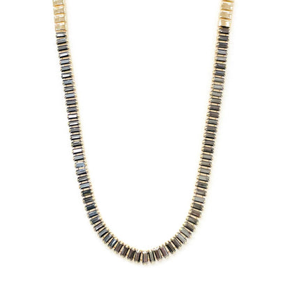 Cubic Zirconia CZ Baguette Bead Linked Choker Necklace: Hematite